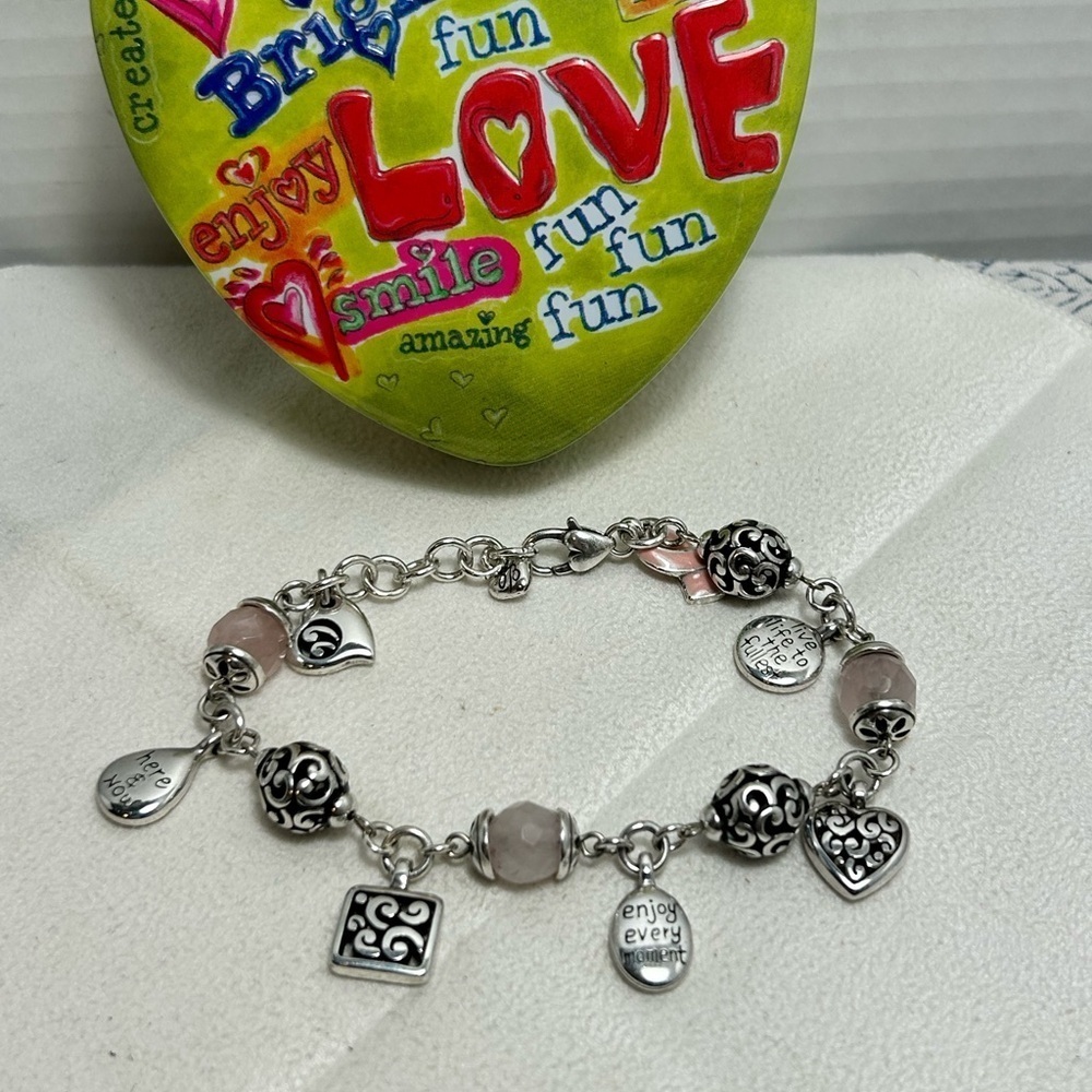 Brighton Power of Pink 2007 Charm Bracelet Silver Plated 9" & Small Tin